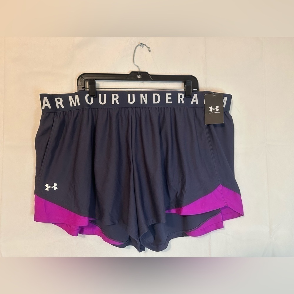 UA Under Armour Breathable Women's Loose Activewear Shorts Grey & Purple Size 3X
